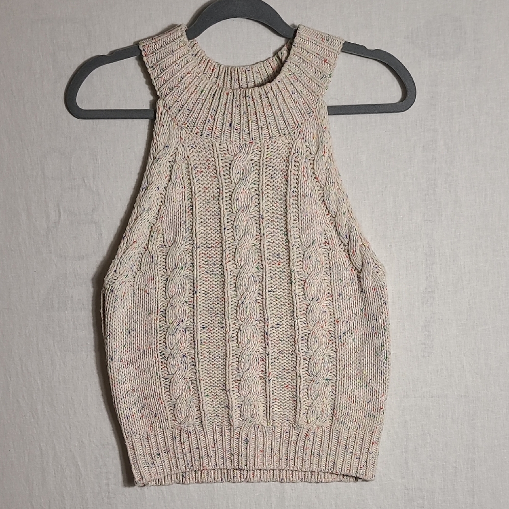 Le Lis Multicolor Confetti Speckled Cable Knit Sweater Halter Vest Size Medium